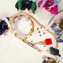 Load image into Gallery viewer, SainSmart Jr. Wooden Train Set Toy with Rail High Level Part, 50 PCS Flyover Overpass Wooden Train Playset with 5 Magnetic Train Cars for Toddlers