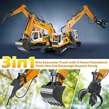 Load image into Gallery viewer, DOUBLE E Remote Control Truck RC Excavator Toy 17 Channel 3 in 1 Claw Drill Metal Shovel Real Hydraulic Electric RC Construction Vehicle with Working Lights
