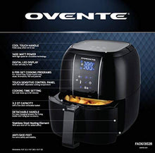 Load image into Gallery viewer, Ovente Electric Air Fryer 3.2-Quart for Grilling Roasting with Digital LED Touch Display Non-Stick Fry Basket & Pan, 1400 Watt Power Air Oven & Oilles Cooker with Temperature Control, Black FAD61302B