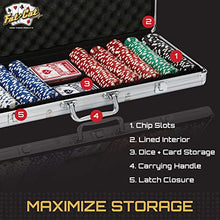 Load image into Gallery viewer, Fat Cat 11.5 Gram Texas Hold 'em Claytec Poker Chip Set with Aluminum Case, 500 Striped Dice Chips