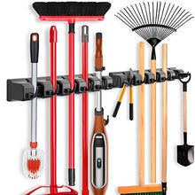 Load image into Gallery viewer, 2 Pack Imillet Mop and Broom Holder, Wall Mounted Organizer Mop and Broom Storage Tool Rack with 5 Ball Slots and 6 Hooks (Black)