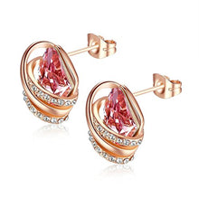 Load image into Gallery viewer, Leafael Wish Stone Stud Earrings with Vintage Pink Birthstone Crystal for October, 18K Rose Gold Plated