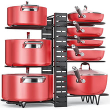 Load image into Gallery viewer, Pan Organizer Rack for Cabinet, Pot Rack with 3 DIY Methods, Adjustable Pots and Pans Organizer under Cabinet with 8 Tiers, Large & Small Pot Organizer Rack for Cabinet Kitchen Cookware Organizer