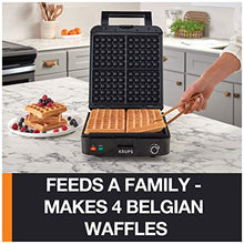 Load image into Gallery viewer, KRUPS Belgian Waffle Maker, Waffle Maker with Removable Plates, 4 Slices, Black and Silver