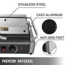 Load image into Gallery viewer, Happybuy 110V Commercial Sandwich Panini Press Grill 2X1800W Temperature Control 122°F-572°F Commercial Panini Grill Non Stick Surface for Hamburgers Steaks Bacons (Up Grooved and Down Flat Plates)