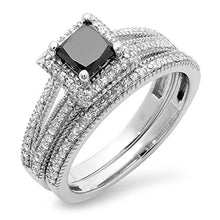 Load image into Gallery viewer, Dazzlingrock Collection 1.35 Carat (ctw) 14K Black & White Diamond Split Shank Halo Engagement Ring Set, White Gold, Size 8