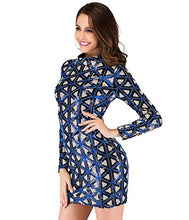 Load image into Gallery viewer, Long Sleeve Plaid Sequins Dress Women Party Clothes (Blue, L)