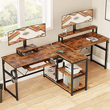 Load image into Gallery viewer, IRONCK Office Computer Desk 94.5", 2 Person Gaming Desk with Power Outlet/CPU Storage Shelves/Keyboard Tray, Long Double Studying Writing Table, Easy Assemble, Industrial Brown