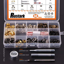 Load image into Gallery viewer, Rustark 60 Sets Snap Fasteners Kit for Leather Metal Button Snaps Press Studs with 4 Pieces Fixing Tools and Ruler Snap Rivet Fasteners for Clothing Coat Bracelet Jacket and Crafting (6 Colors)
