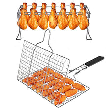 Load image into Gallery viewer, Grill Accessories, Grill Basket and Grill Rack, Portable Folding Stainless Steel Fish Grilling Basket with Removable Handle for Vegetables Steak, Grill Rack for Smoker Grill or Oven by VOXPOA