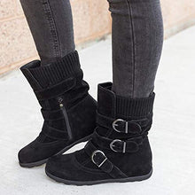 Load image into Gallery viewer, Women's Winter Snow Boots Zipper Buckles Strap Warm Ankle Mid Flat Boot (Black, 8)