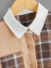 Load image into Gallery viewer, WDIRARA Girl's Plaid Color Block Button Down Shirt Long Sleeve Pocket Blouse Preppy Top Multicolor 10Y