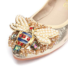 Load image into Gallery viewer, Stylein Womens Foldable Rhinestone Flats Ballet Bling Slip On Loafers Gold