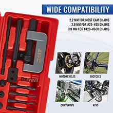 Load image into Gallery viewer, Orion Motor Tech Chain Breaker Tool Kit, 13pc Motorcycle Chain Breaking Riveting Hand Tool Set with C Frame 3 Anvils 6 Break Tips, Bicycle and Motorcycle Repair Kit for Cam and 25 to 630 Chains, Red