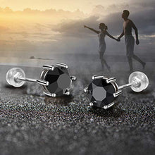 Load image into Gallery viewer, Sunnyshopday 18ct White Gold Plated on Sterling Silver Base Black Obsidian,Earring Stud with Gift Box,Men Women