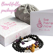 Load image into Gallery viewer, Set of 3 Anxiety Bracelet For Women | Essential Oil Bracelets, Lava Rock Diffuser Bracelets For Women with Rose Quartz, Amethyst, Tiger's Eye, Sandalwood. Gift Box. Gift Card + Extra Satin Bag.