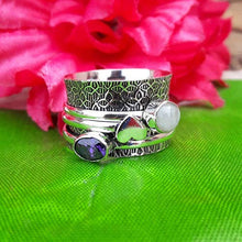 Load image into Gallery viewer, Spinner Spinning Band Ring, 925 Sterling Silver Ring, Amethyst and Moonstone Ring, Heart Mens Ring, Statement-Engagement Ring