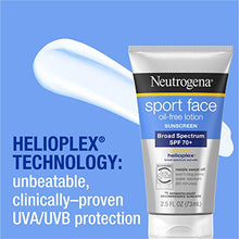 Load image into Gallery viewer, Neutrogena Sport Face Sunscreen, Oil-Free Sunscreen Lotion with Broad Spectrum UVA/UVB SPF 70+ Protection, Sweat-Resistant & Water-Resistant Active Sport Sunscreen, 2.5 fl. oz
