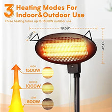 Load image into Gallery viewer, Outdoor Patio Heater - 1500W Adjustable Outdoor Electric Heater with 3 Level Heating Modes, Outdoor Heater with 3s Fast Heating Up, Waterproof & Tip-Over Protection, Garden, Balcony, Garage Use