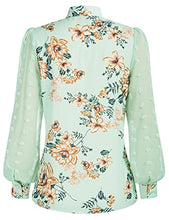 Load image into Gallery viewer, Kate Kasin Women Long Sleeve Sheer Blouse Womens Chiffon Floral Printed Blouse Elegant Green L