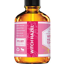 Load image into Gallery viewer, Witch Hazel Toner by Leven Rose, 100% Pure Organic Facial Rose Water with Rose Petals, Calendula, Cucumber, and Chamomile Flower 4 oz