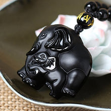 Load image into Gallery viewer, Handmade natural obsidian auspicious wealthy mother elephant jade pendant necklace