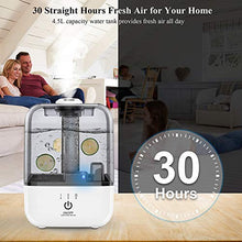 Load image into Gallery viewer, KNGUVTH Cool Mist Humidifier, Quiet Humidifiers for Home Bedroom Babies, 4.5L Top Fill Mist Large Humidifier Ultrasonic Air Humidifier, Works Up to 30 Hours, Adjustable Mist Levels, Auto Shut-Off