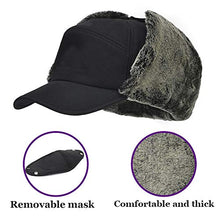 Load image into Gallery viewer, YINQAG Winter Warm Facemask Cap, 3 in 1 Bomber Hat with Full Face Ear Flap, Men Trapper hat with Fur Lined (Black)