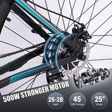 Load image into Gallery viewer, 29'' 500W Electric Mountain EBike for Adults, 21 Speed Gears Off Road Beach Sand Snow Electric Bicycle with 48V 10AH Removable Waterproof Battery Commute EBike with Dual Disc Brakes