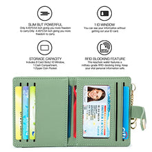 Load image into Gallery viewer, POIUGOYA Slim Wallet for Women, Leather Bifold RFID Blocking Credit Card Holder with Keychain, Zipper Coin Pocket & ID Window