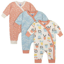 Load image into Gallery viewer, Grow by Gerber Baby Girls Organic 3-Pack Coverall Set, Green/Ivory/Orange, 3-6 Months