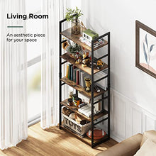 Load image into Gallery viewer, FURNINXS 5 Tier Bookshelf Tall Wood Bookcase Rustic Storage Shelves Organizer Standing Shelving Unit for Bedroom, Office, Kitchen, Living Room, 63 inch