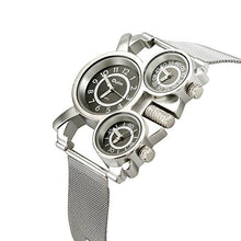 Load image into Gallery viewer, Oct17 Men's Military Quartz Analog Wrist Watch Stainless-Steel Metal Mesh Clock Strap Durable Sub Dials Multi Time Zone Chronograph for Man Oversize Gunmetal