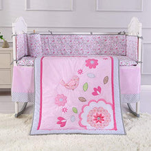 Load image into Gallery viewer, Wowelife Flower Crib Bedding Set Pink Birds Playing 7 Piece Baby Crib Sets with 4 Bumper Pads(Pink-7 Piece)
