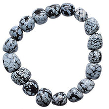 Load image into Gallery viewer, CHARGED Snowflake Obsidian Crystal Bracelet Polished Stretchy + Selenite Heart Charging Crystal (PERFECT GROUNDING PROMOTES SELF-ESTEEM, CONFIDENCE, COURAGE DISSOLVES ANGER & FEAR HEALING ENERGY)