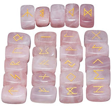 Load image into Gallery viewer, mookaitedecor Rune Stones Set with Engraved Elder Futhark Alphabet Crystal Meditation Divination,Rose Quartz