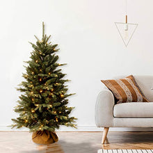 Load image into Gallery viewer, National Tree Company Pre-lit Artificial Mini Christmas Tree | Includes Small Lights and Cloth Bag Base | Great For Tabletop or Desk | Burlap - 4 ft