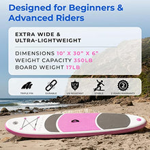 Load image into Gallery viewer, Crew Axel Inflatable Stand Up Paddle Board (6” Thick) Non Slip SUP W Premium Backpack, 3 Fins, Floating Paddle, Pump, & Leash (10’ x 30” x 6”) Light Weight (17lb) Wide Stance Kids & Adults (Pink)