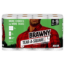 Load image into Gallery viewer, Brawny Tear-A-Square Paper Towels, 8 Double Rolls = 16 Regular Rolls, 3 Sheet Size Options, Quarter Size Sheets