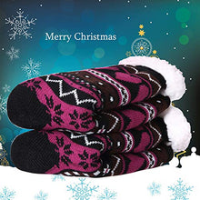 Load image into Gallery viewer, Dosoni Women's Winter Snowflake Fleece Lining Knit Thick Warm Christmas Slipper Socks (Black)