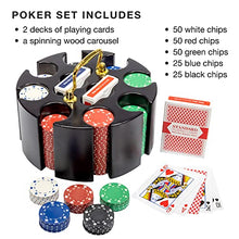 Load image into Gallery viewer, Brybelly Poker Chips - Poker Set with Wood Carousel Case for Casino Party, Texas Holdem, Blackjack and Family Game Night - 200 Count