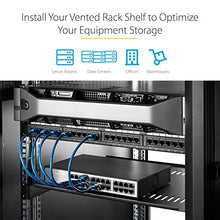 Load image into Gallery viewer, 1U Server Rack Shelf - Universal Vented Rack Mount Cantilever Tray for 19" Network Equipment Rack & Cabinet - Heavy Duty Steel – Weight Capacity 44lb/20kg - 12" Deep Shelf, Black (SHELF-1U-12-FIXED-V)