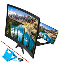 Load image into Gallery viewer, Curved 12" Phone Screen Magnifier & Phone Holder Stand,3D HD Anti-Blue Light Lens,Foldable Phone Screen Enlarger,Universal Cell Phone Screen Amplifier for Video,TV, Games, Compatible All Smartphones