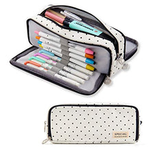 Load image into Gallery viewer, ANGOOBABY Large Pencil Case Big Capacity 3 Compartments Canvas Pencil Pouch for Teen Boys Girls School Students (Black Dot)