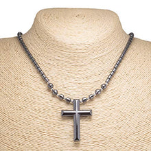 Load image into Gallery viewer, BlueRica Large Hematite Cross Pendant on Hematite Beads Necklace