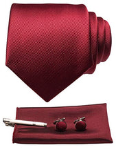 Load image into Gallery viewer, RBOCOTT Burgundy Tie and Pocket Square Set, Silk Necktie and Tie Clip Cufflinks Sets with Gift Box(1)