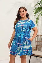 Load image into Gallery viewer, HBEYYTO Summer Dress for Curvy Women 2023 Trendy Plus Size Casual Floral Tiedye Printed Short Sleeve T Shirt Dress with Pockets Blue