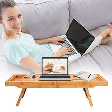 Load image into Gallery viewer, Hossejoy Bathtub Caddy Tray& Laptop Desk with Foldable Legs, 2 in 1 Wisdom Design – Luxurious Bathtub Caddy with Extending Sides, Tablet Holder, Reading Rack,Cellphone Tray and Wine Glass Holder