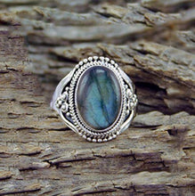 Load image into Gallery viewer, Wenbin Fashion Vintage Ladies 925 Sterling Silver Turquoise Moonstone Ring Oval Cut Natural Bohemian Wedding Jewelry Size 6-10 (US Code 7)