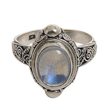 Load image into Gallery viewer, NOVICA Oval Rainbow Moonstone .925 Sterling Silver Cocktail Ring, Magic Portal'